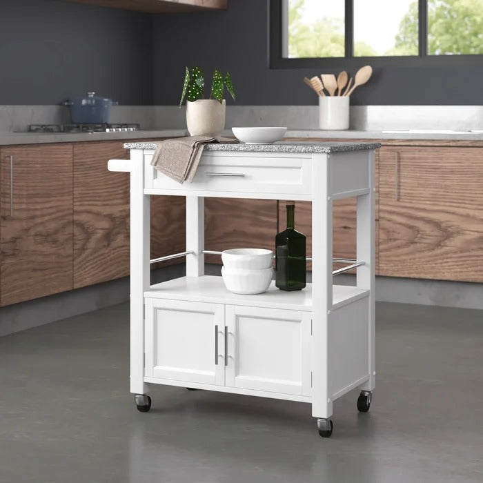 Kitchen Island Table: 30'' Wide Rolling Kitchen Cart with Granite Top