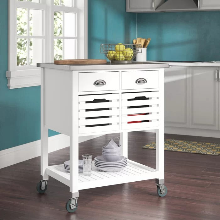 Kitchen Island Table: 30'' Wide Rolling Kitchen Cart with Stainless Steel Top