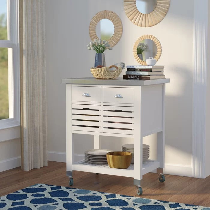 Kitchen Island Table: 30'' Wide Rolling Kitchen Cart with Stainless Steel Top