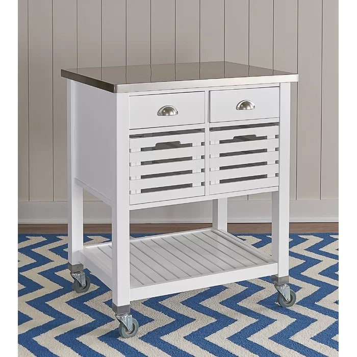Kitchen Island Table: 30'' Wide Rolling Kitchen Cart with Stainless Steel Top
