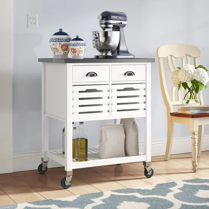 Kitchen Island Table: 30'' Wide Rolling Kitchen Cart with Stainless Steel Top