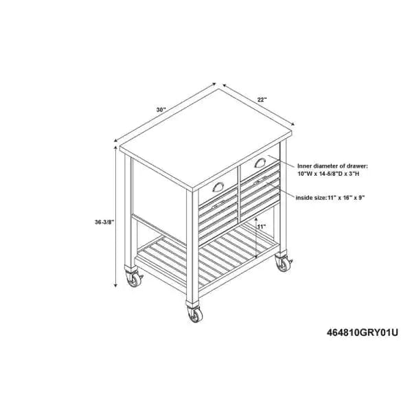 Kitchen Island Table: 30'' Wide Rolling Kitchen Cart with Stainless Steel Top