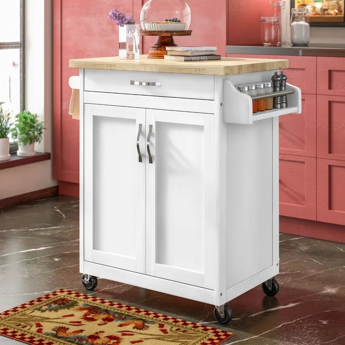 Kitchen Island Table: 32'' Wide Rolling Kitchen Cart with Solid Wood Top