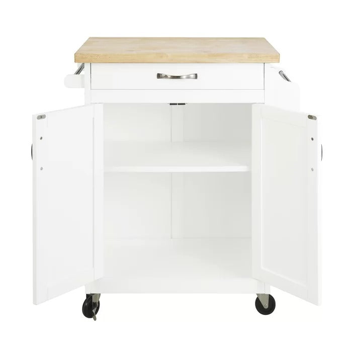 Kitchen Island Table: 32'' Wide Rolling Kitchen Cart with Solid Wood Top