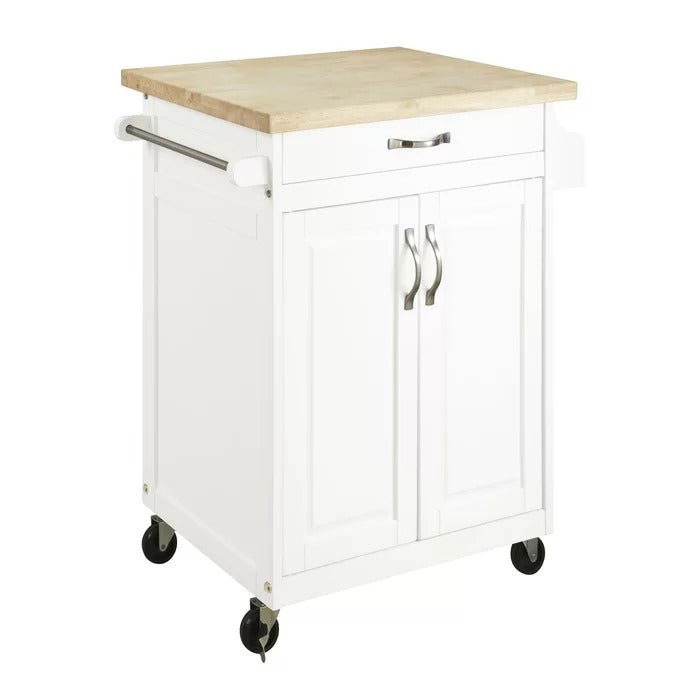 Kitchen Island Table: 32'' Wide Rolling Kitchen Cart with Solid Wood Top