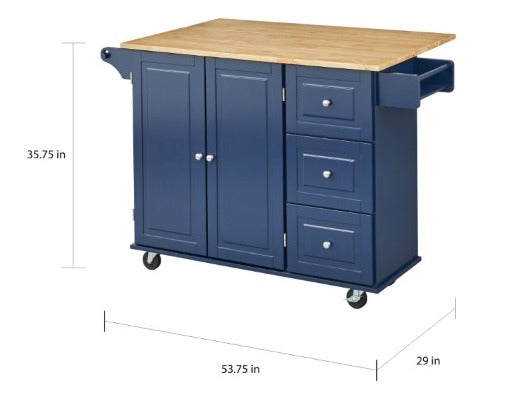 Kitchen Island Table 53.75 Wide Rolling Kitchen Island with Solid Wood Top