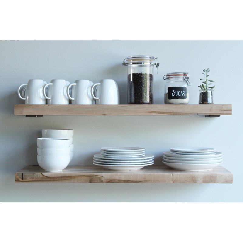 Kitchen Shelves : 2 Piece Maple Solid Wood Bracket Shelf