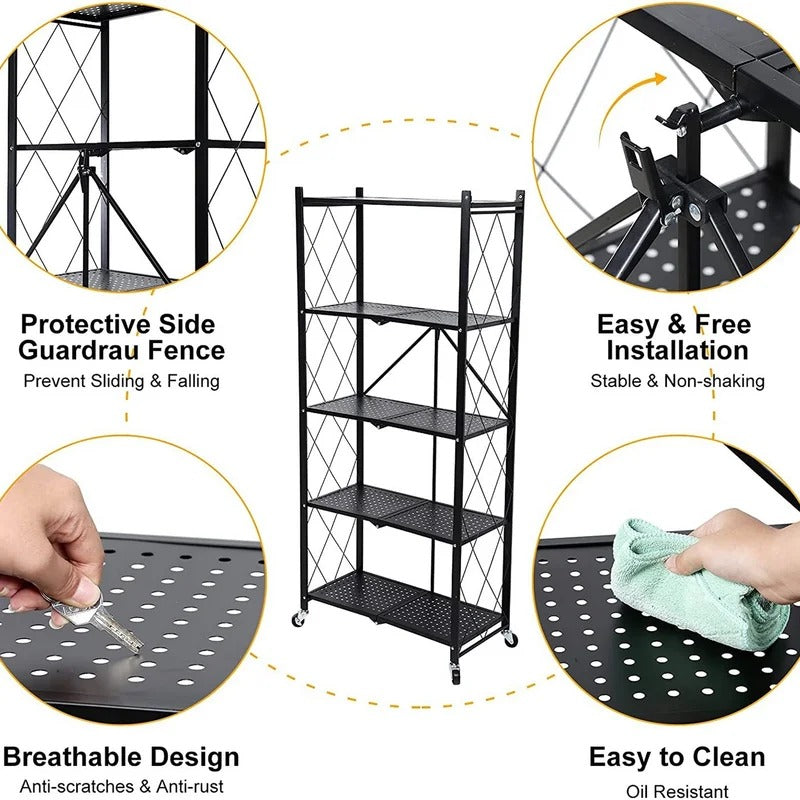 Kitchen Shelves: 5-Tier Heavy Astron Foldable Metal Biver Mounted Rack