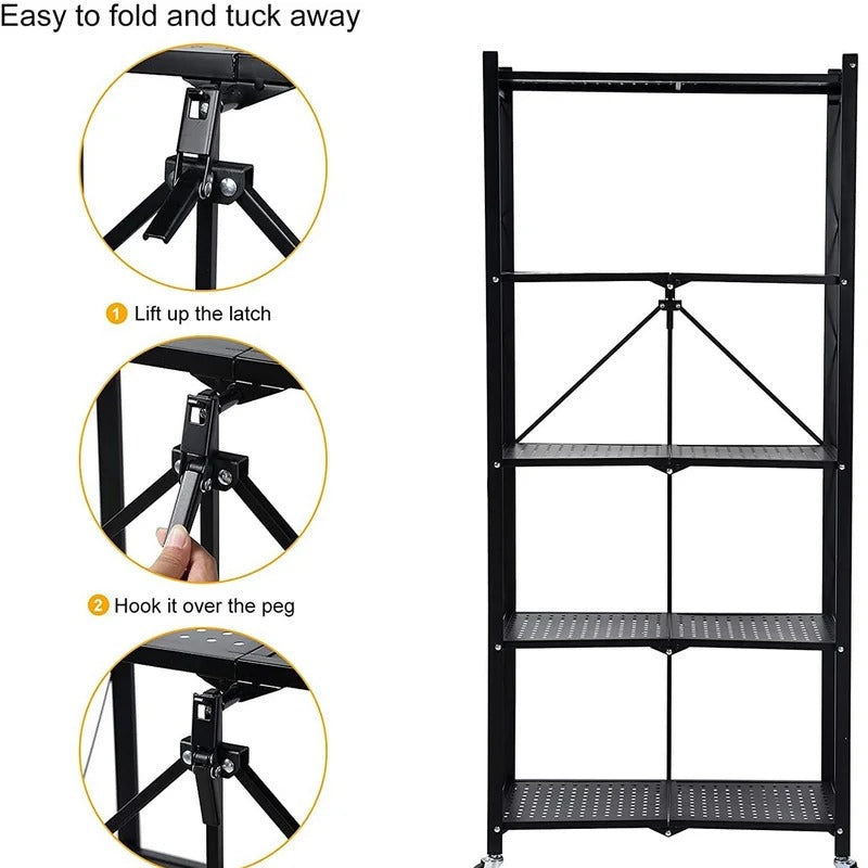 Kitchen Shelves: 5-Tier Heavy Astron Foldable Metal Biver Mounted Rack