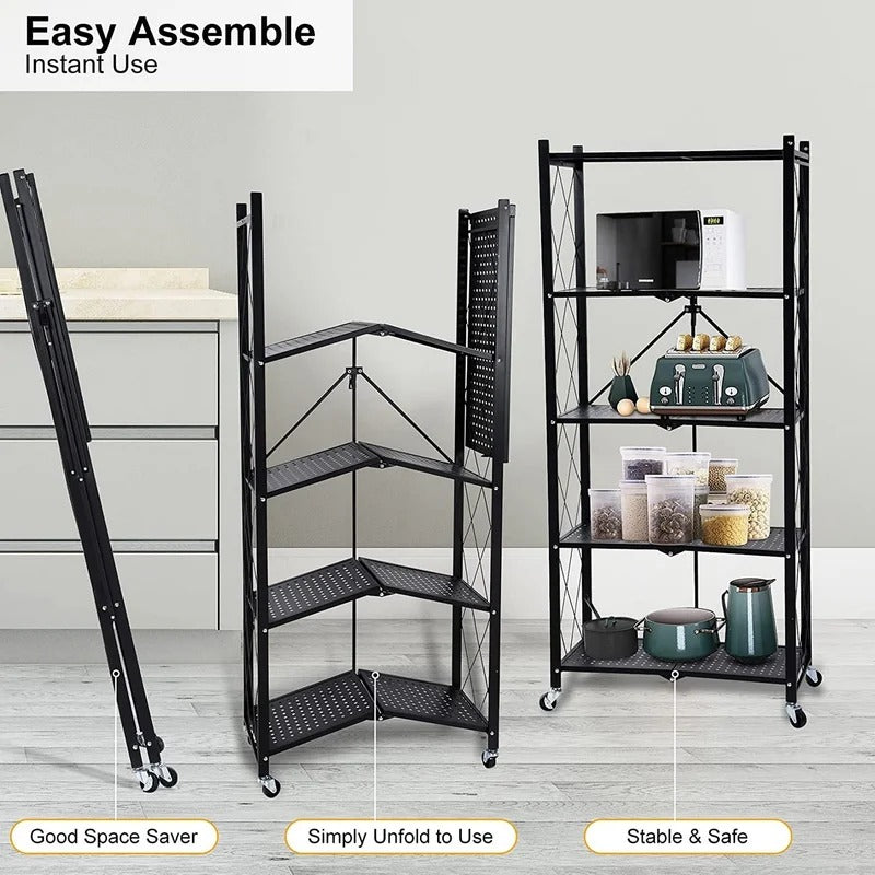 Kitchen Shelves: 5-Tier Heavy Astron Foldable Metal Biver Mounted Rack