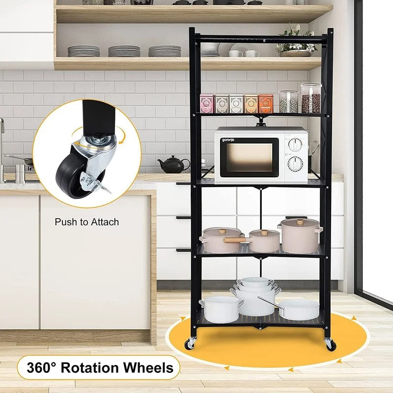 Kitchen Shelves: 5-Tier Heavy Astron Foldable Metal Biver Mounted Rack