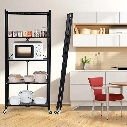 Kitchen Shelves: 5-Tier Heavy Astron Foldable Metal Biver Mounted Rack