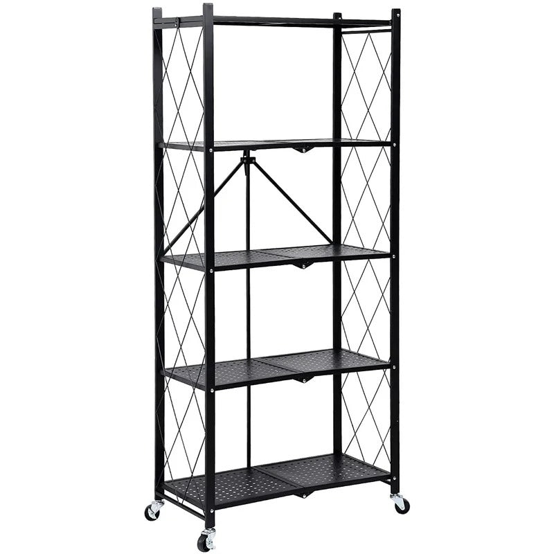 Kitchen Shelves: 5 Tier Heavy Zexan Foldable Metal Shelf Storage Shelving Unit