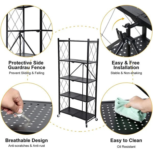 Kitchen Shelves: 5 Tier Heavy Zexan Foldable Metal Shelf Storage Shelving Unit