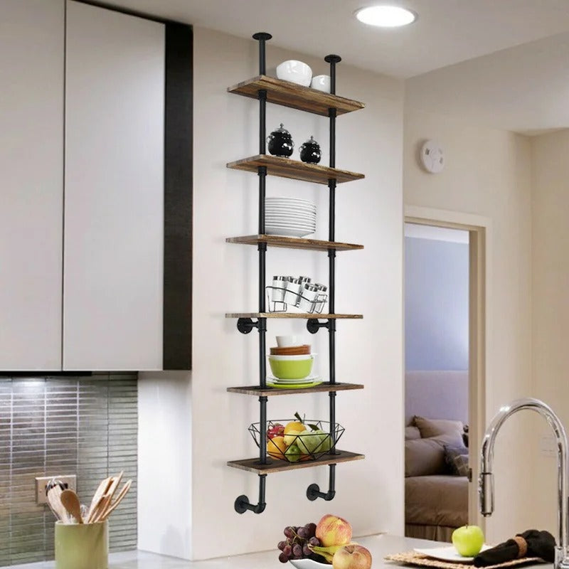 Kitchen Shelves: Pardon 82.5" H x 24" W x 10" D 6 Shelf Citer Pipe Wall Shelf