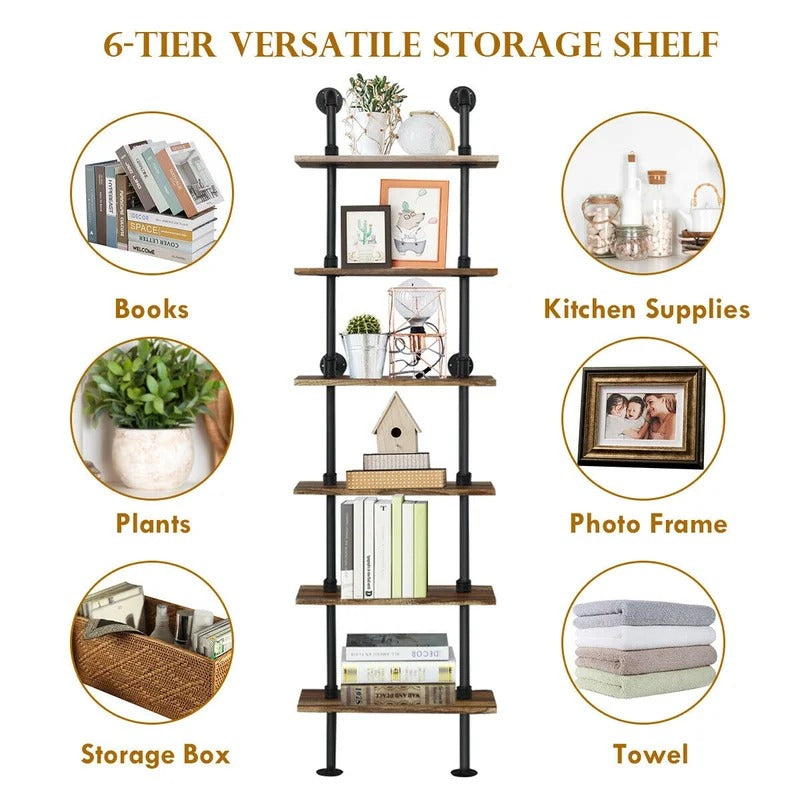 Kitchen Shelves: Pardon 82.5" H x 24" W x 10" D 6 Shelf Citer Pipe Wall Shelf