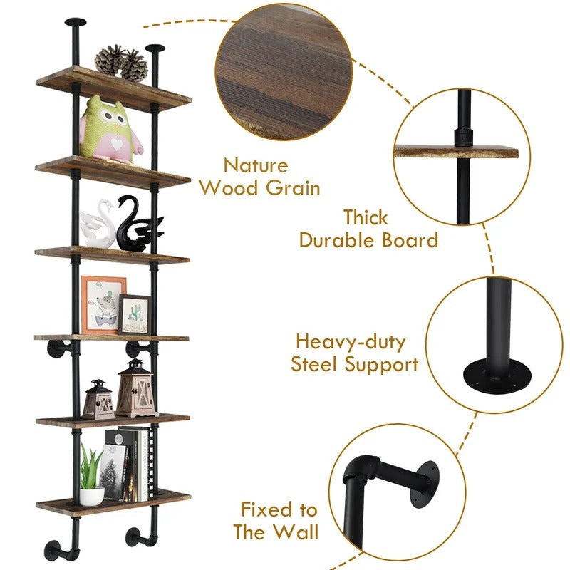 Kitchen Shelves: Pardon 82.5" H x 24" W x 10" D 6 Shelf Citer Pipe Wall Shelf
