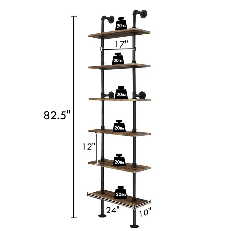 Kitchen Shelves: Pardon 82.5" H x 24" W x 10" D 6 Shelf Citer Pipe Wall Shelf