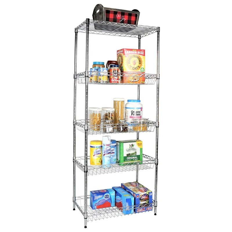 Kitchen Shelves: Pegani 60" H x 24" W x 14" D Wire Shelving with Baskets