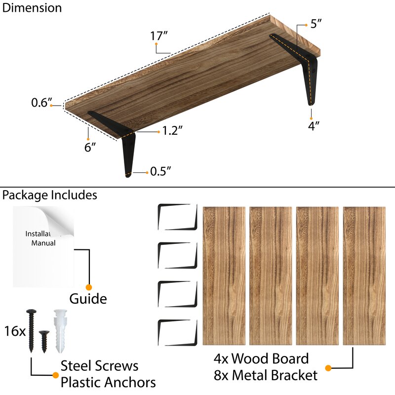 Kitchen Shelves: Solid Wood Bracket Shelf Kitchen & Wall Shelves