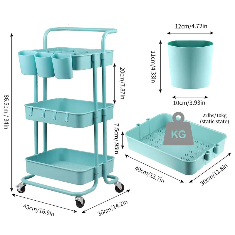Kitchen Trolley: 16.9'' Steel Kitchen Cart with Locking Wheels