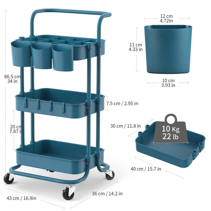 Kitchen Trolley: 16.9'' Steel Kitchen Cart with Locking Wheels