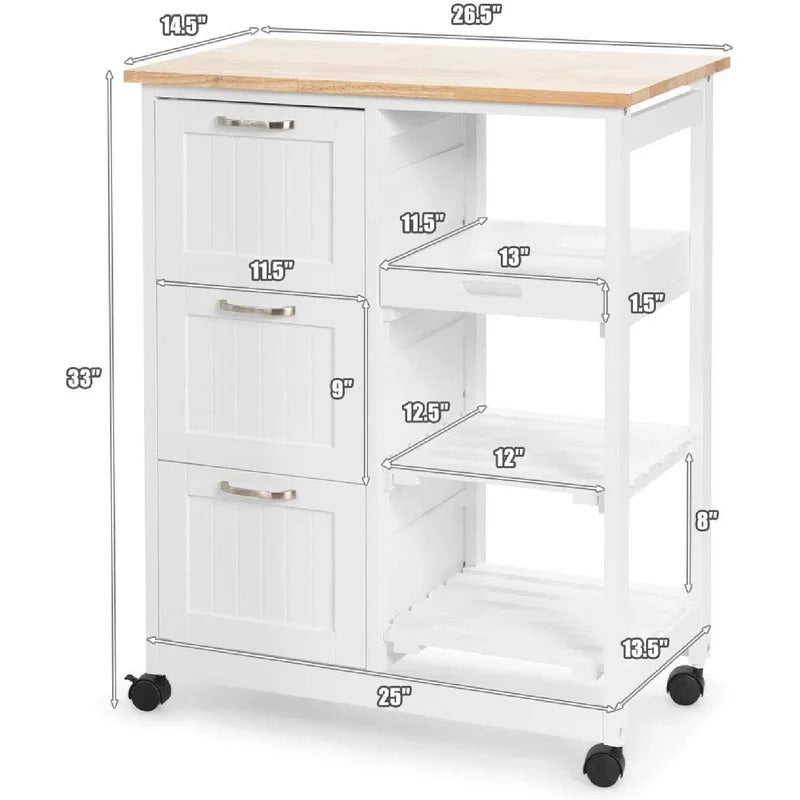 Kitchen Trolley: 26.5'' with Locking Wheels