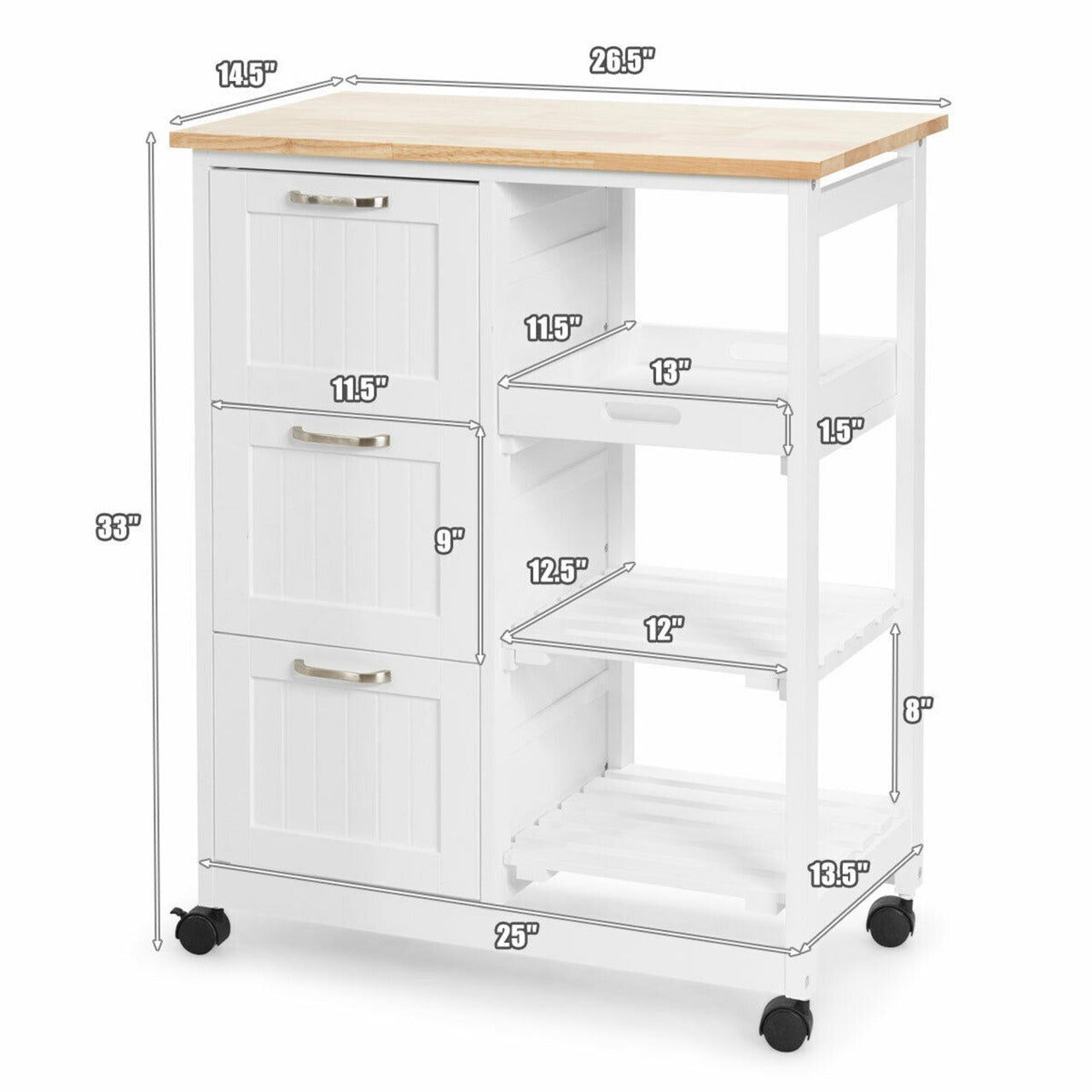Kitchen Trolley 26.5'' with Locking Wheels