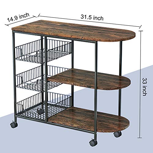Kitchen Trolley: 31.5'' Solid Wood Kitchen Island and Locking Wheels