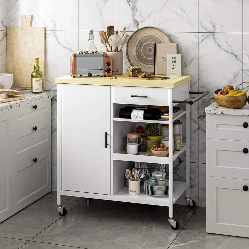 Kitchen Trolley: 31.5'' Steel Kitchen Island with Locking Wheels