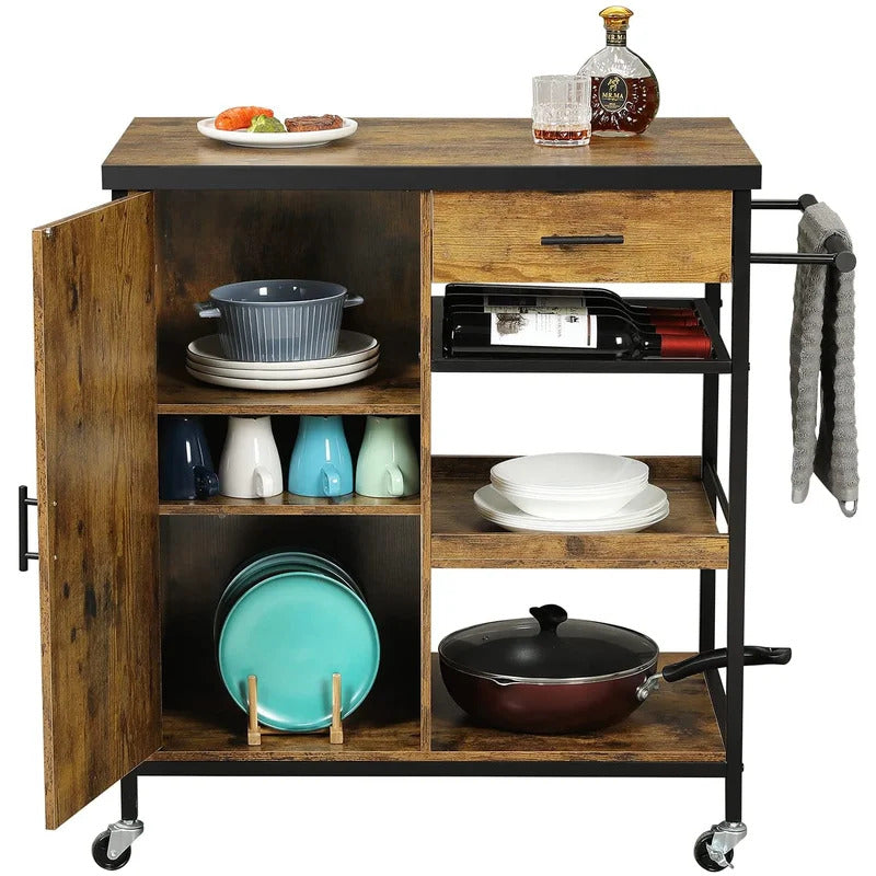 Kitchen Trolley: 31.5'' Steel Kitchen Island with Locking Wheels