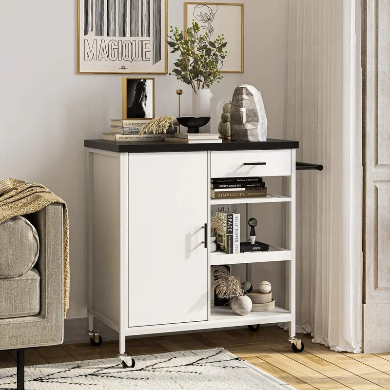 Kitchen Trolley: 31.5'' Steel Kitchen Island with Locking Wheels
