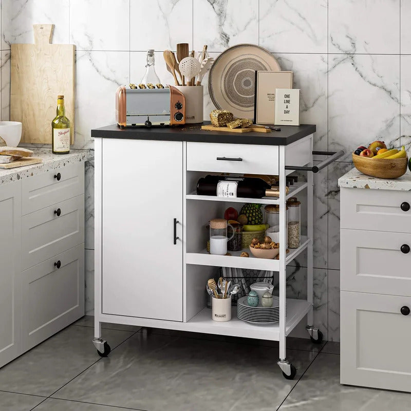 Kitchen Trolley: 31.5'' Steel Kitchen Island with Locking Wheels