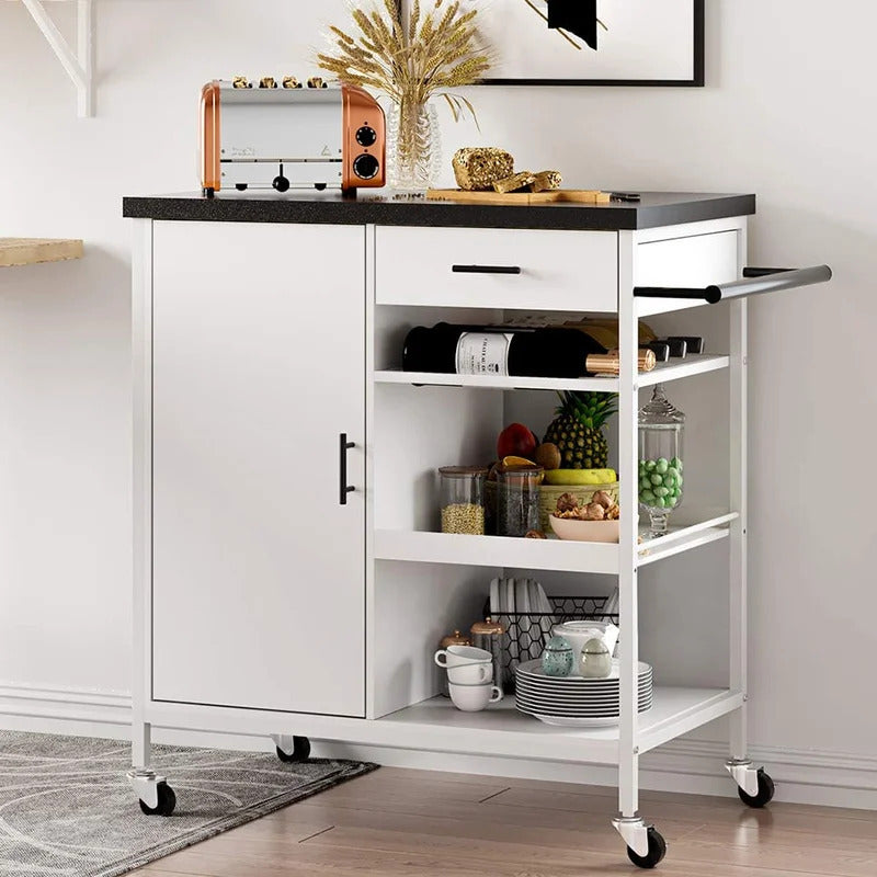 Kitchen Trolley: 31.5'' Steel Kitchen Island with Locking Wheels