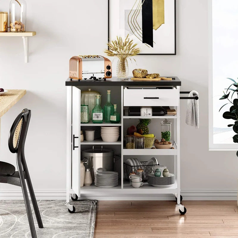 Kitchen Trolley: 31.5'' Steel Kitchen Island with Locking Wheels