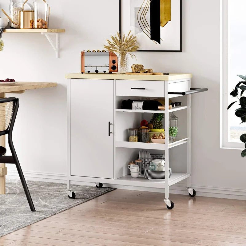 Kitchen Trolley: 31.5'' Steel Kitchen Island with Locking Wheels
