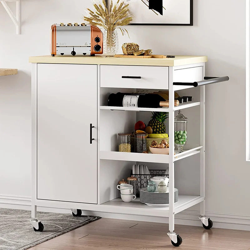 Kitchen Trolley: 31.5'' Steel Kitchen Island with Locking Wheels