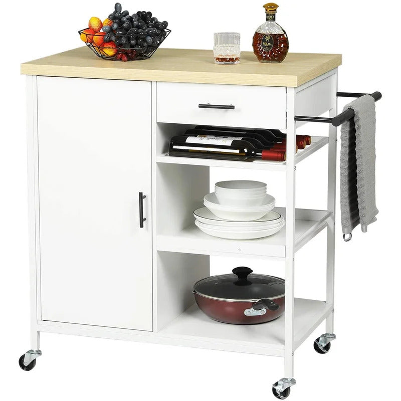 Kitchen Trolley: 31.5'' Steel Kitchen Island with Locking Wheels