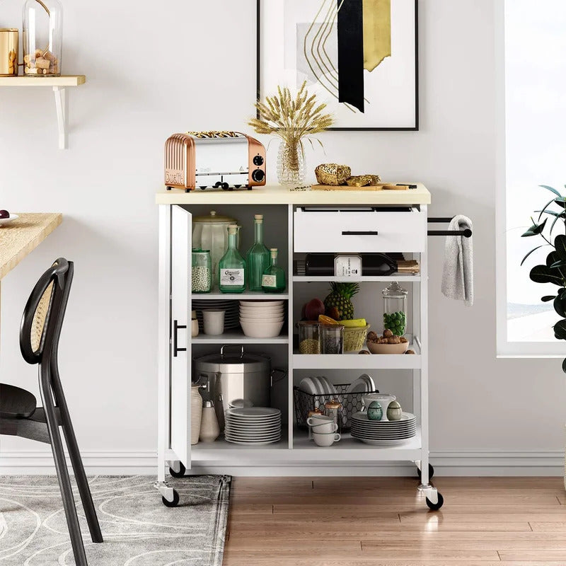 Kitchen Trolley: 31.5'' Steel Kitchen Island with Locking Wheels