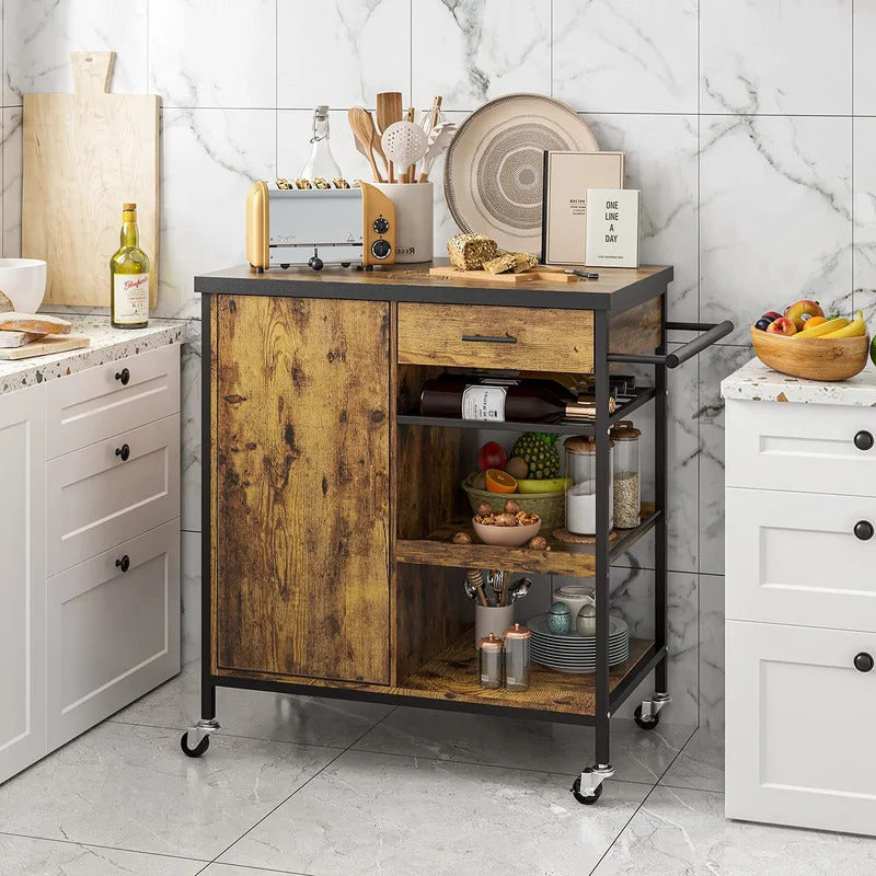 Kitchen Trolley: 31.5'' Steel Kitchen Island with Locking Wheels
