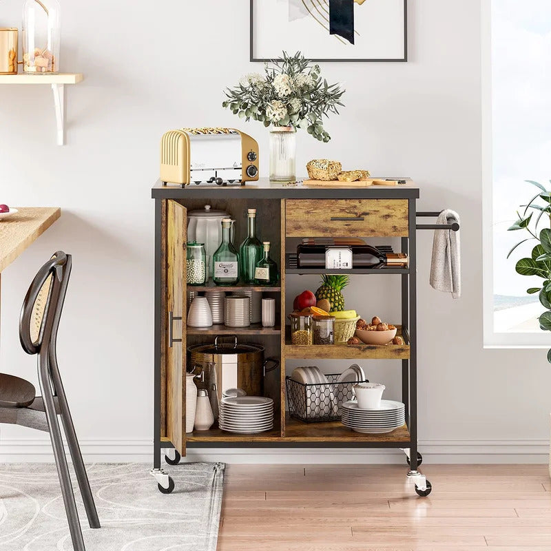 Kitchen Trolley: 31.5'' Steel Kitchen Island with Locking Wheels
