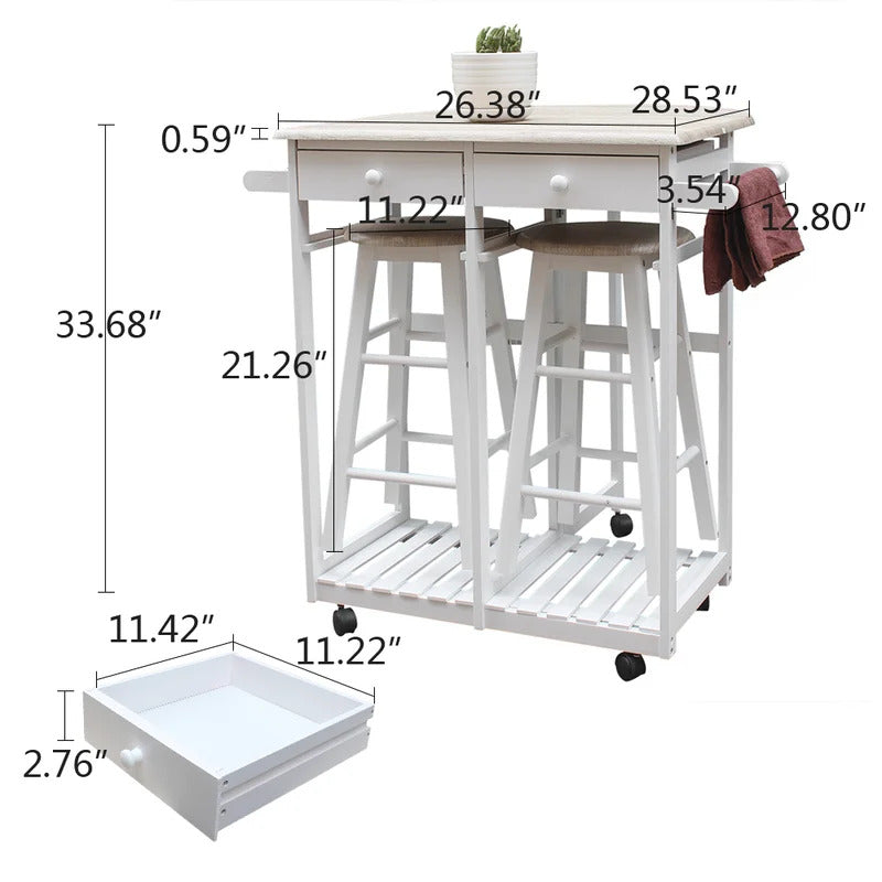 Kitchen Trolley: 32.09'' Steel Kitchen Cart with Solid Wood Top