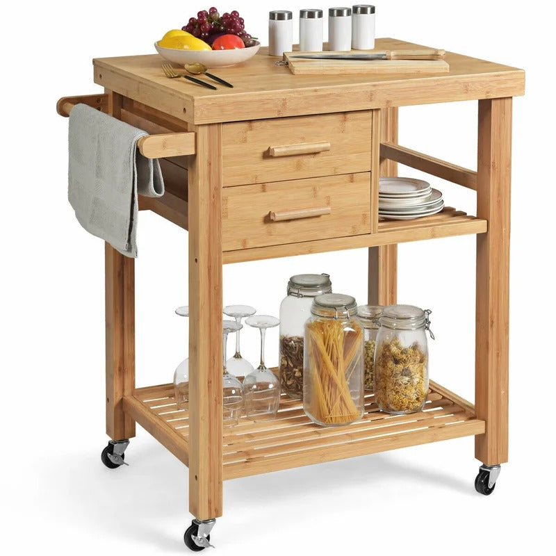 Kitchen Trolley: 32.5'' Solid Wood Kitchen Cart and Locking Wheels