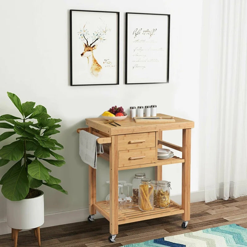 Kitchen Trolley: 32.5'' Solid Wood Kitchen Cart and Locking Wheels