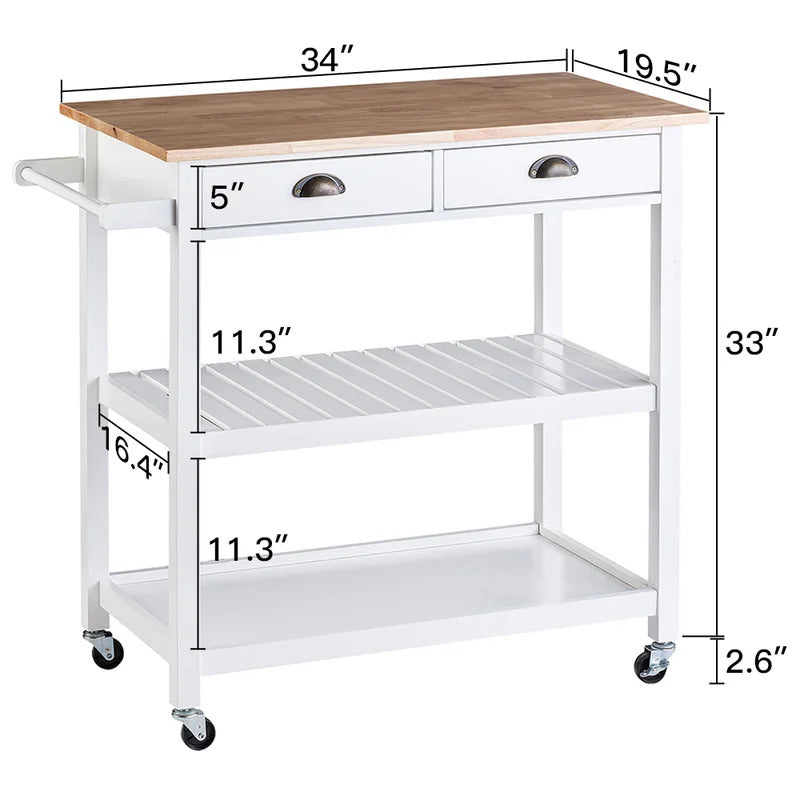 Kitchen Trolley: 34'' Solid Kitchen Cart