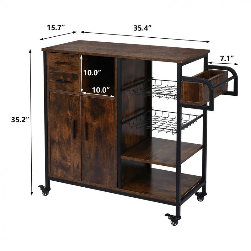 Kitchen Trolley: 35.4''Wooden Kitchen Craft