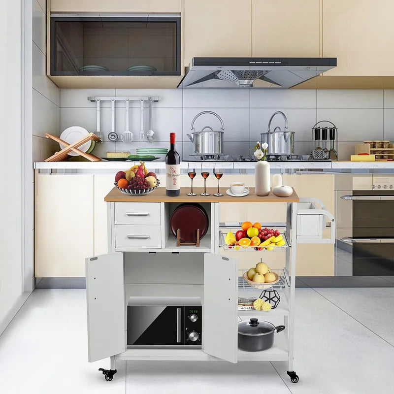 Kitchen Trolley: 35.4''Wooden Kitchen Craft
