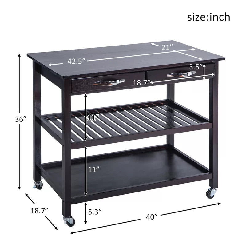 Kitchen Trolley: 40'' Solid Wood Kitchen Cart