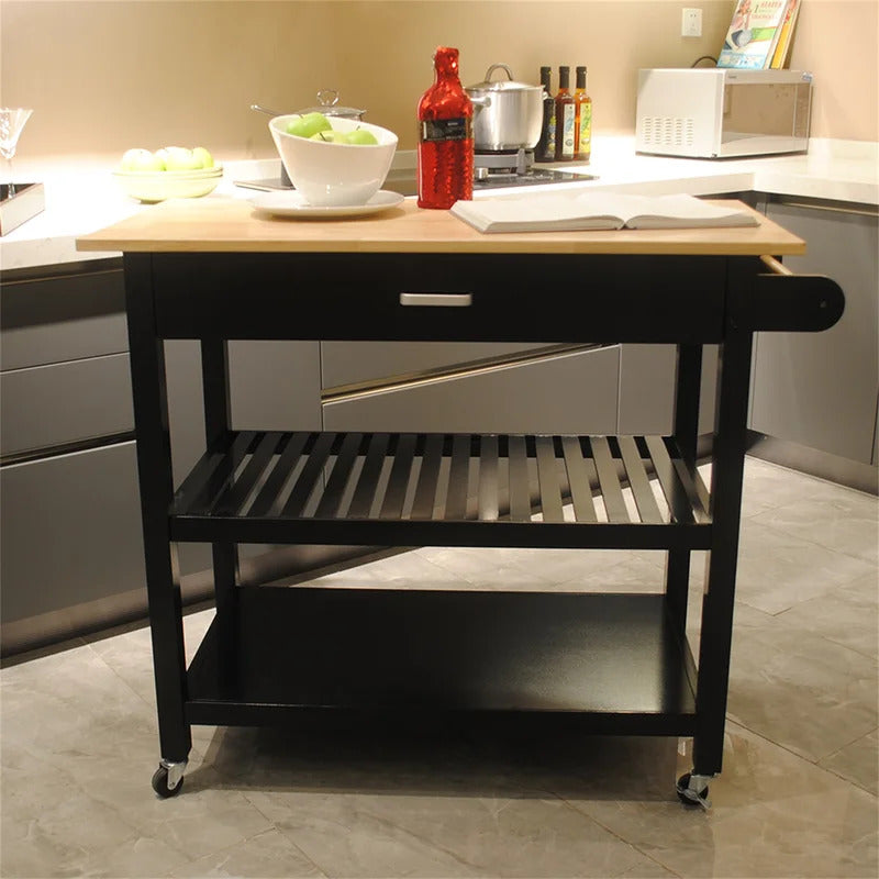 Kitchen Trolley: 40'' Solid Wood Kitchen Cart with Locking Wheels