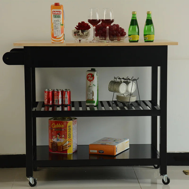 Kitchen Trolley: 40'' Solid Wood Kitchen Cart with Locking Wheels
